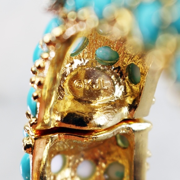 ⚜️ Vintage Kenneth Jay Lane Crystal Starfish Turquoise Cabochon Bracelet - Picture 9 of 16